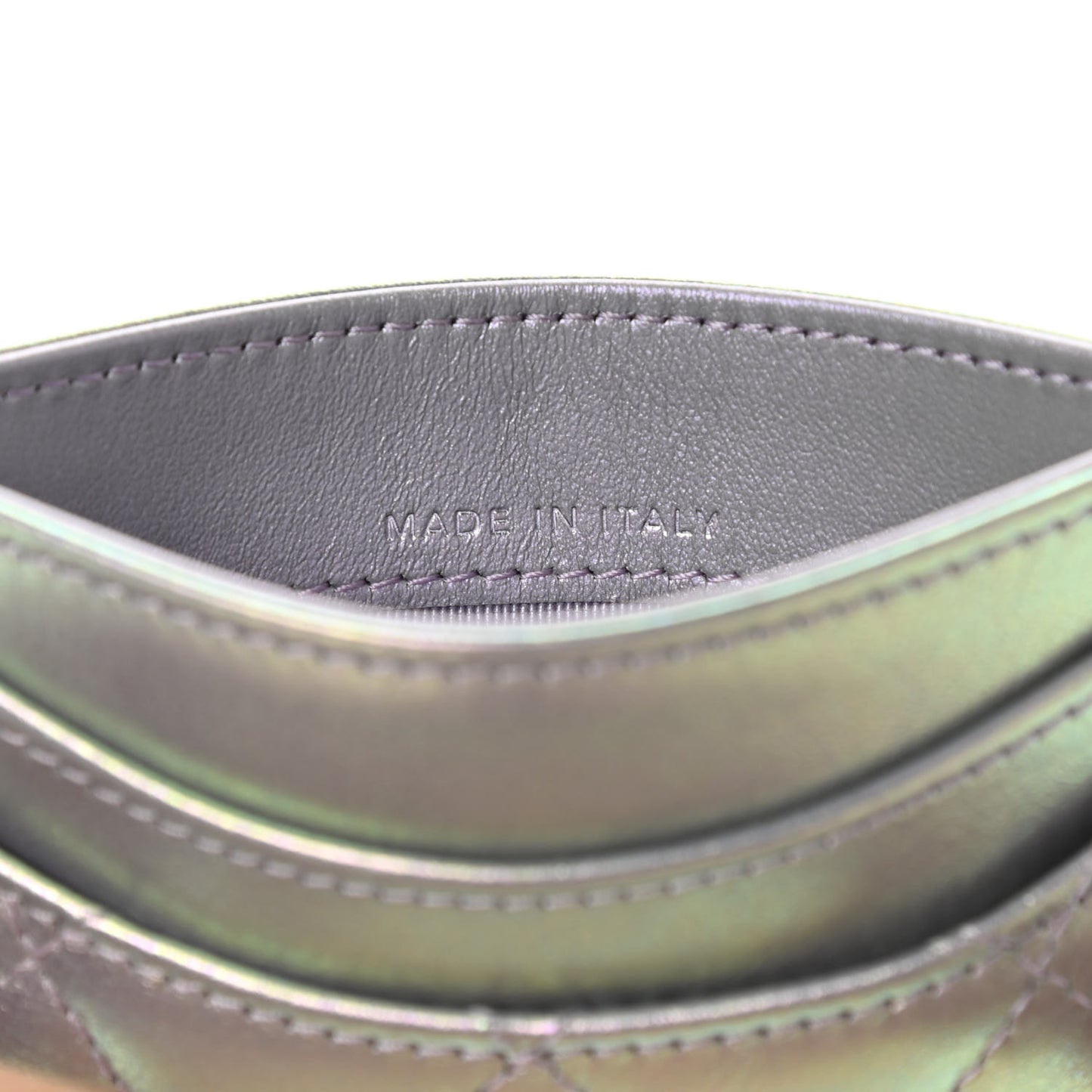Iridescent Calfskin Quilted Card Holder Light Purple