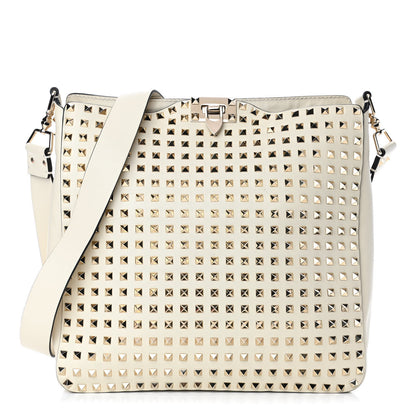 Valentino Garavani Vitello Large Rockstud All Over Flip-Lock Messenger Bag Light Ivory 1 of 4