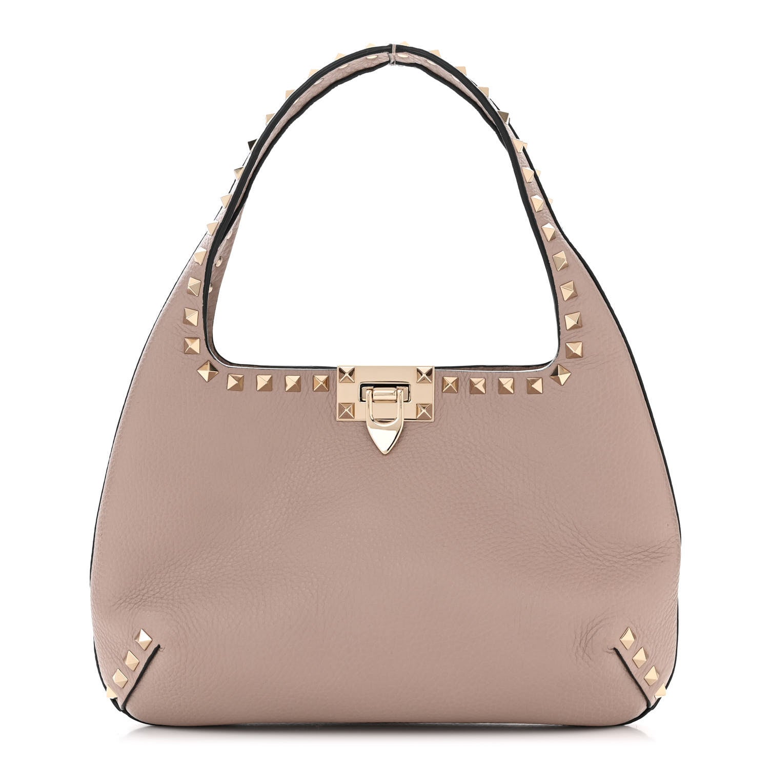 Valentino Garavani Pebbled Calfskin Small Rockstud Flip Lock Hobo Poudre 1 of 10
