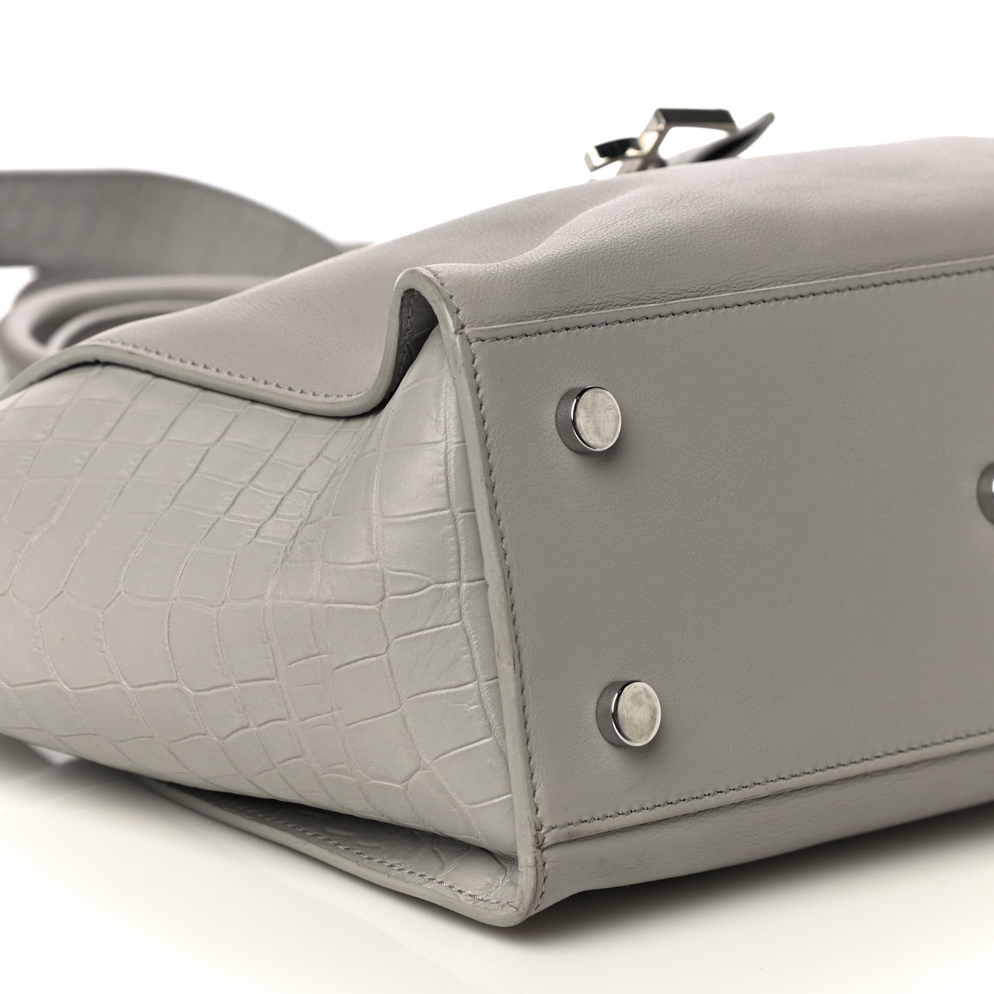 Smooth Calfskin Crocodile Embossed Baby Monogram Downtown Cabas Gris Perle