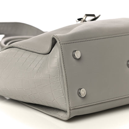 Saint Laurent Smooth Calfskin Crocodile Embossed Baby Monogram Downtown Cabas Gris Perle 9 of 12