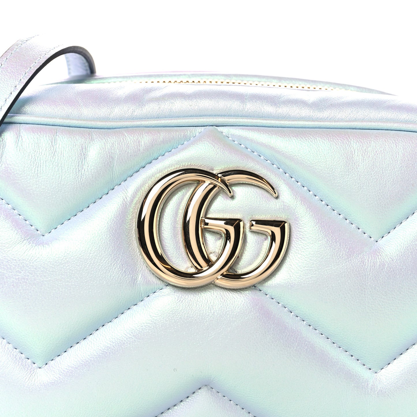 Iridescent Nappa Chevron Matelasse Small GG Marmont Chain Shoulder Bag Iridescent Snow Light Blue