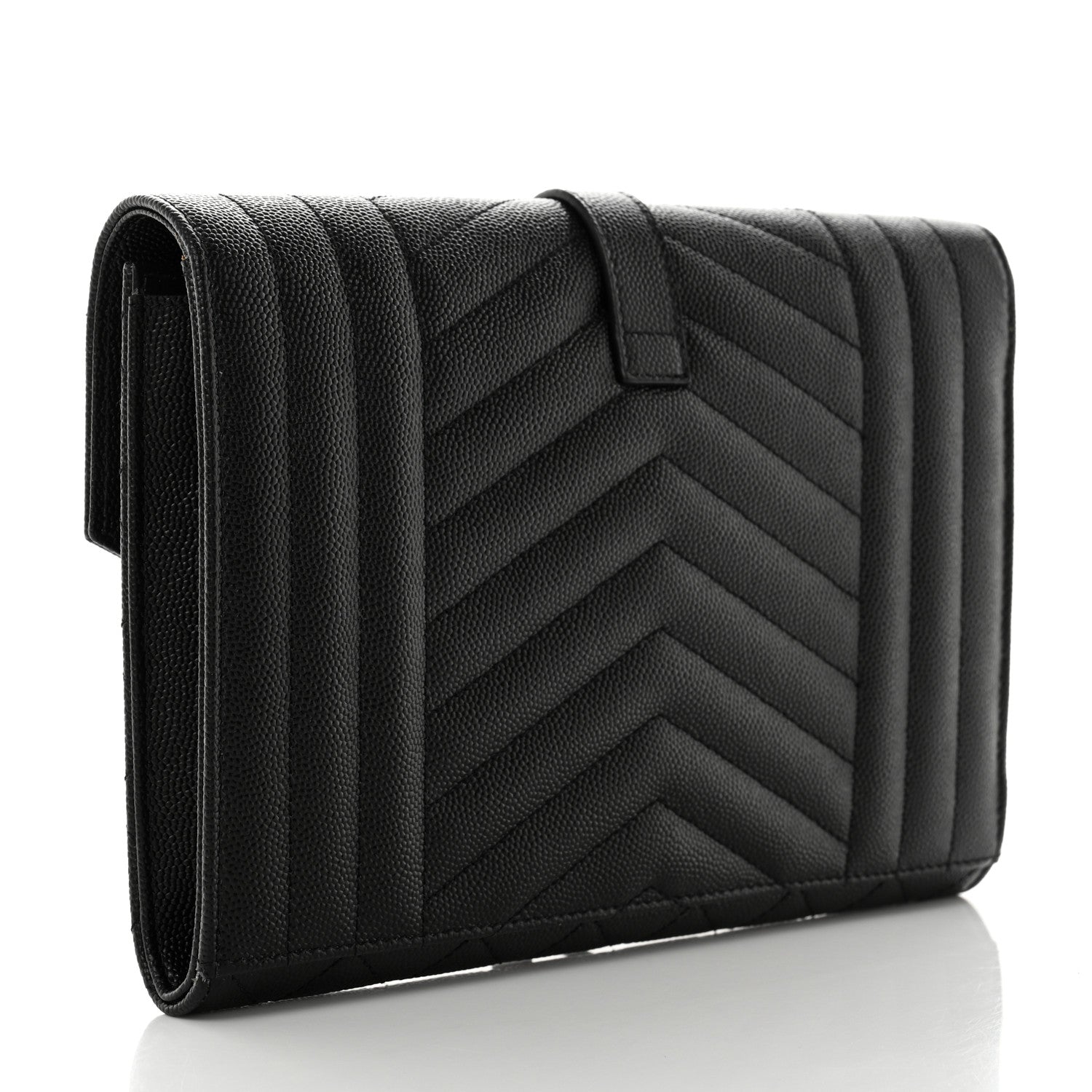 Saint Laurent Grain De Poudre Textured Mixed Matelasse Triquilt Monogram Clutch Black 3 of 8