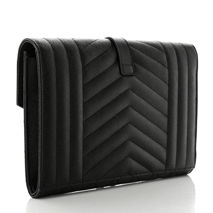 Saint Laurent Grain De Poudre Textured Mixed Matelasse Triquilt Monogram Clutch Black 3 of 8