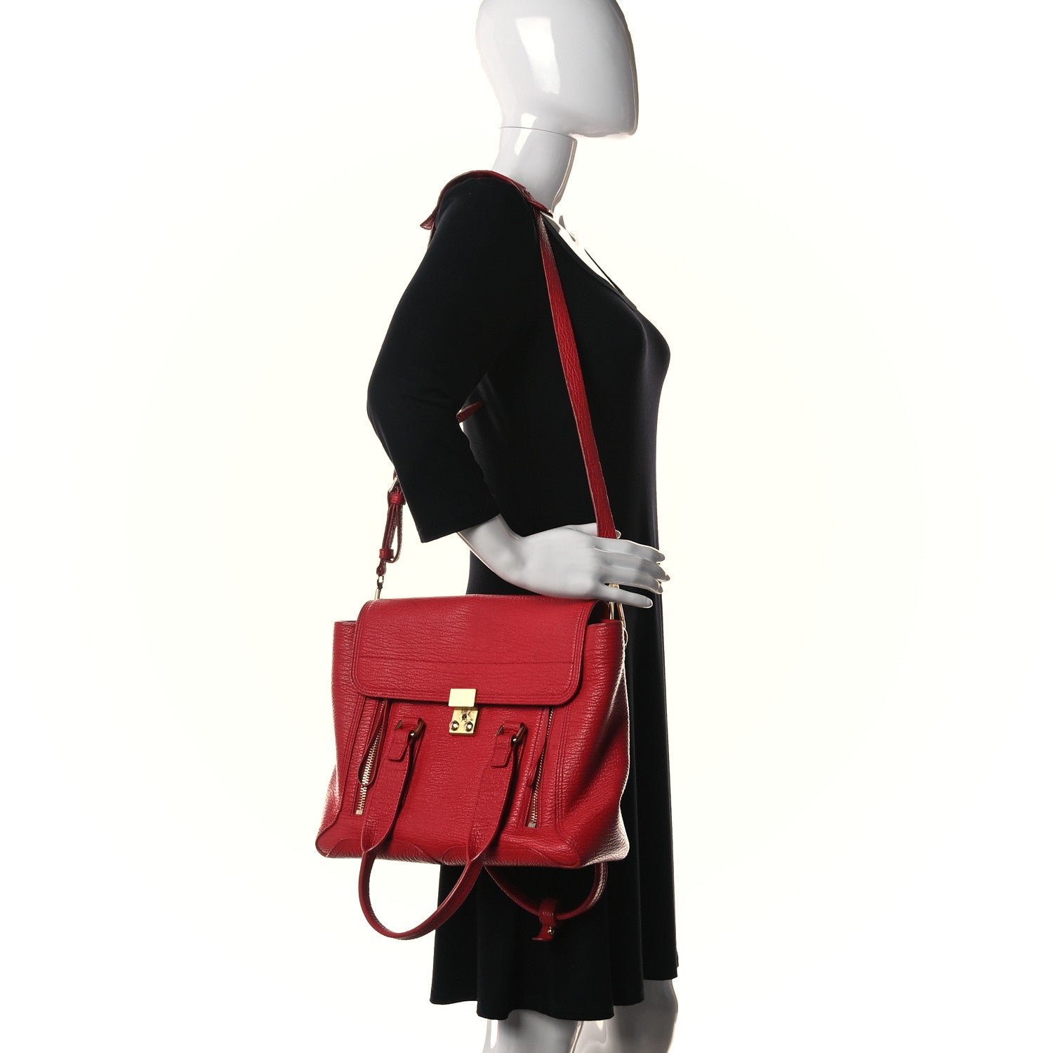 3.1 Phillip Lim Textured Calfskin Medium Pashli Satchel Red 2 of 12