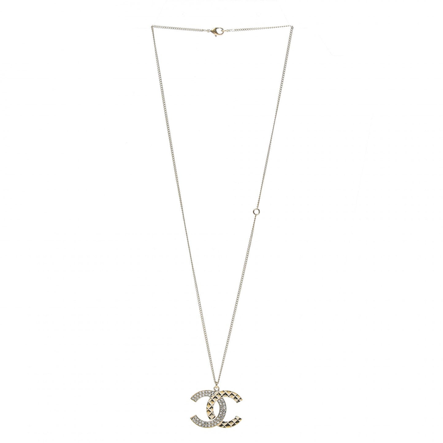 Baguette Crystal Quilted CC Pendant Necklace Gold