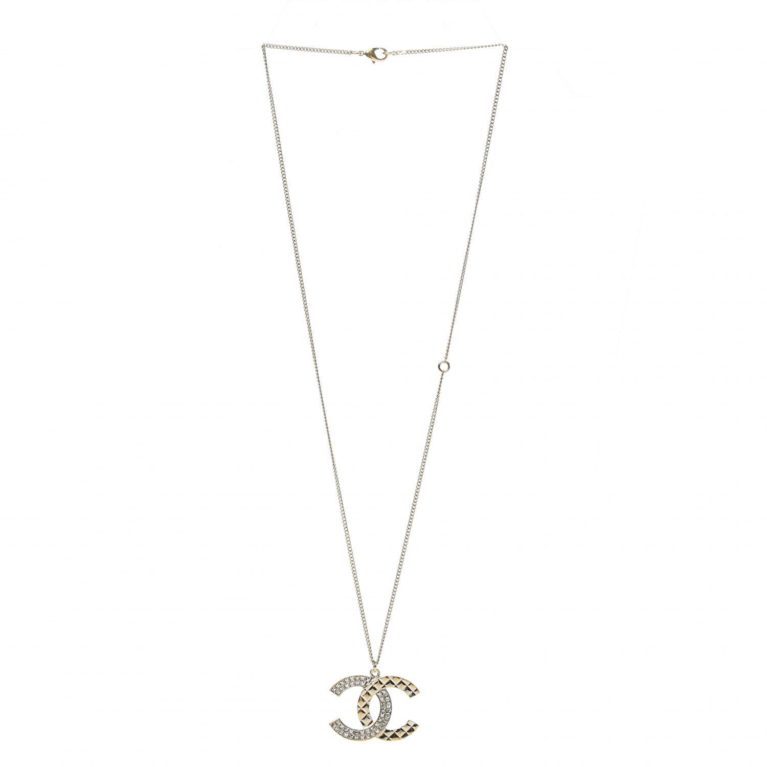 Chanel Baguette Crystal Quilted CC Pendant Necklace Gold 3 of 6