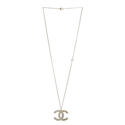 Chanel Baguette Crystal Quilted CC Pendant Necklace Gold 3 of 6