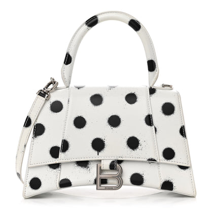 Balenciaga Smooth Calfskin Spray Polka Dot Small Hourglass Top Handle Bag White Black 1 of 12