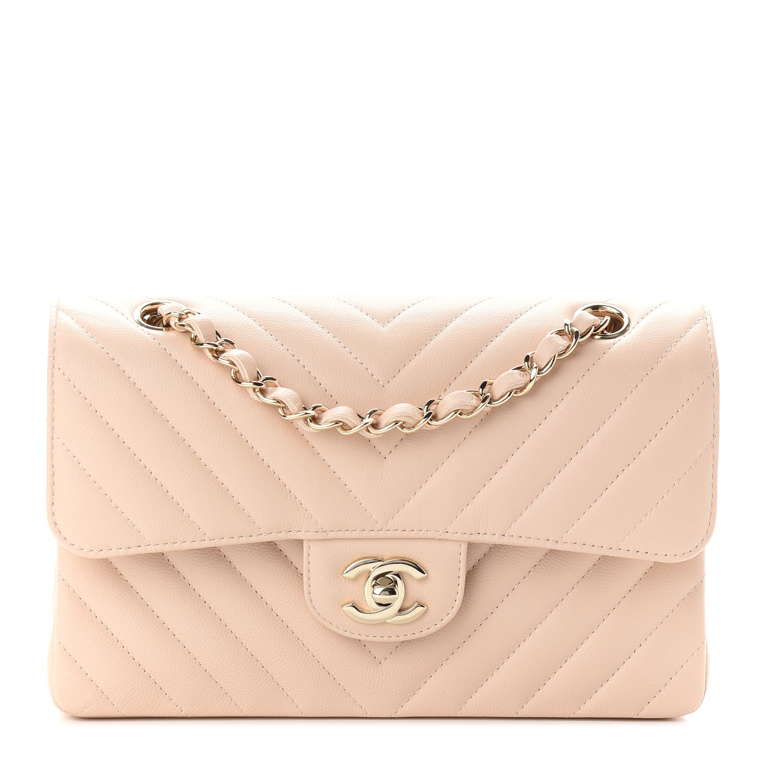Chanel Caviar Chevron Quilted Small Double Flap Beige 1 of 9
