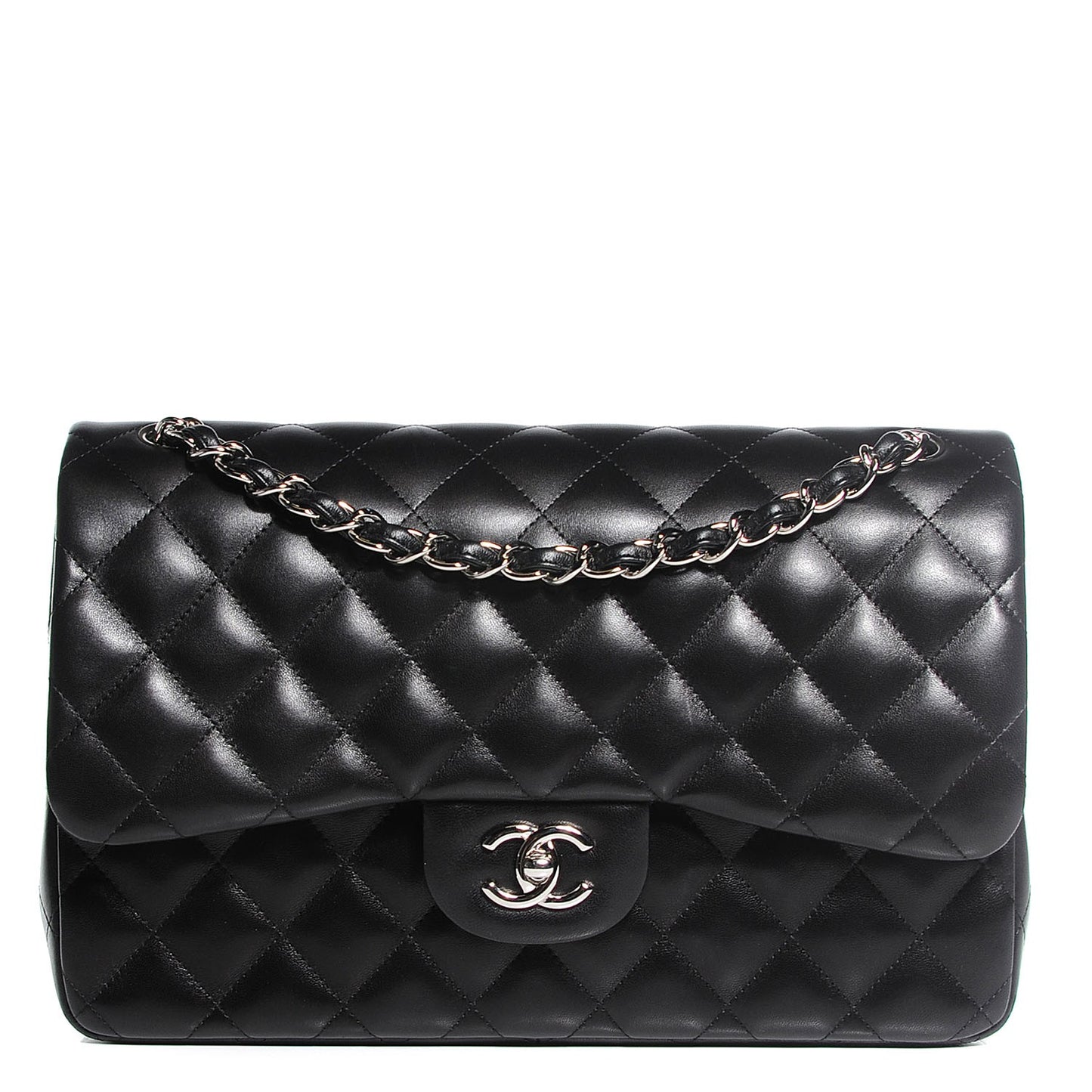 Lambskin Quilted Jumbo Double Flap Black