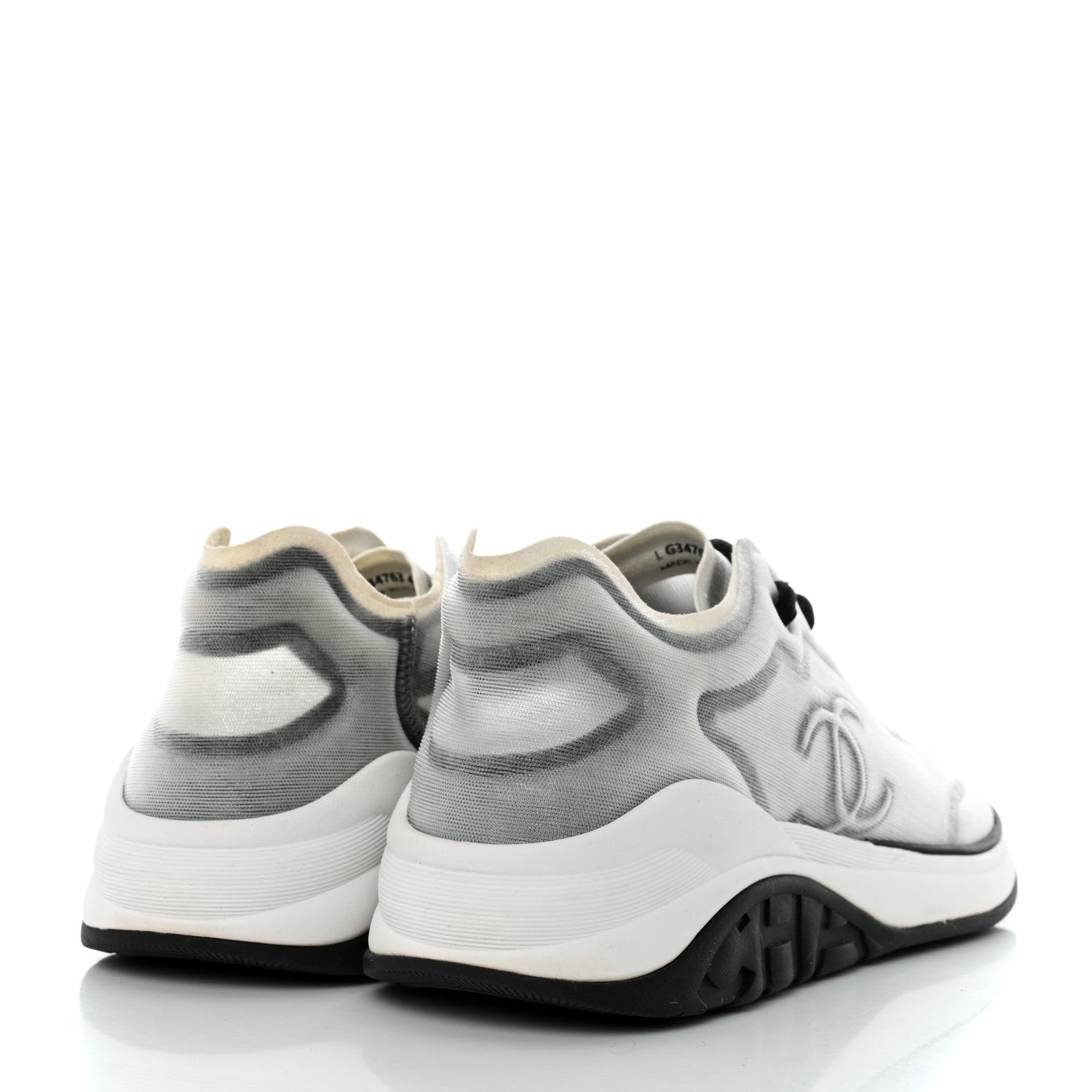 Chanel Calfskin Mesh Lycra Womens Logo Sneakers 41 White Black 4 of 8