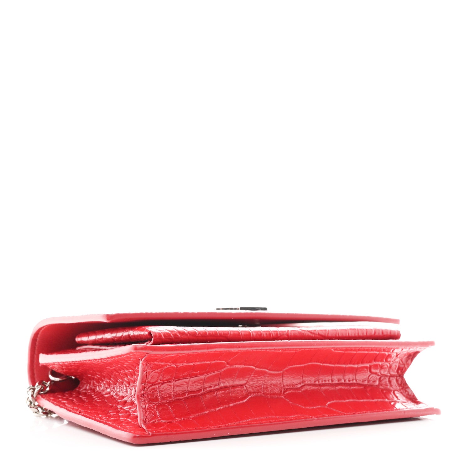 Saint Laurent Calfskin Crocodile Embossed Monogram Sunset Chain Wallet Rouge Eros 4 of 9