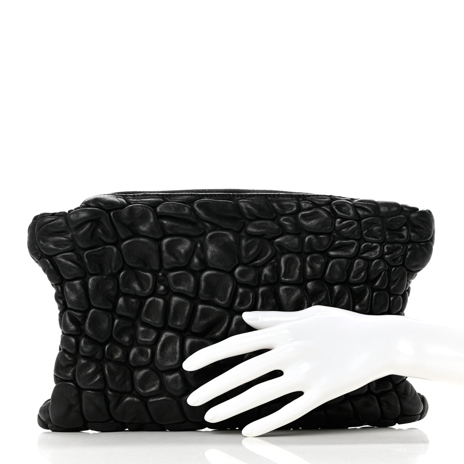 Prada Lambskin Embossed Pouch Black 2 of 6
