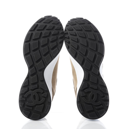 Chanel Goatskin Suede CC Sneakers 36.5 Beige 5 of 10