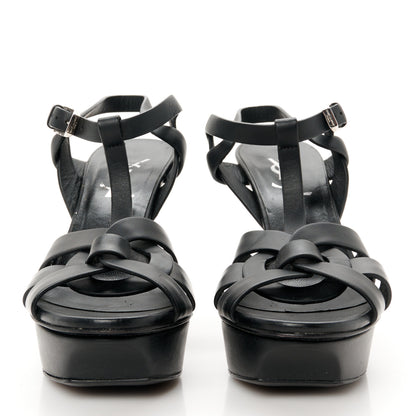 Saint Laurent Calfskin Tribute 75 Platform Sandals 36 Black 3 of 9