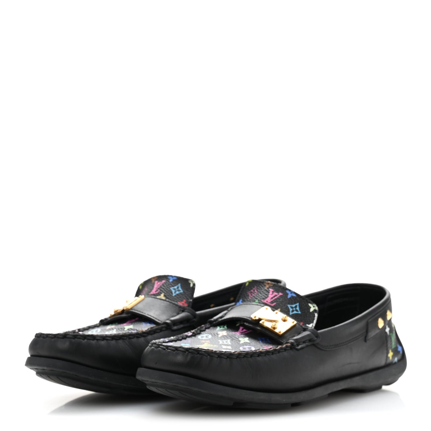 Monogram Multicolor Lock Oxford Loafers 39.5 Black