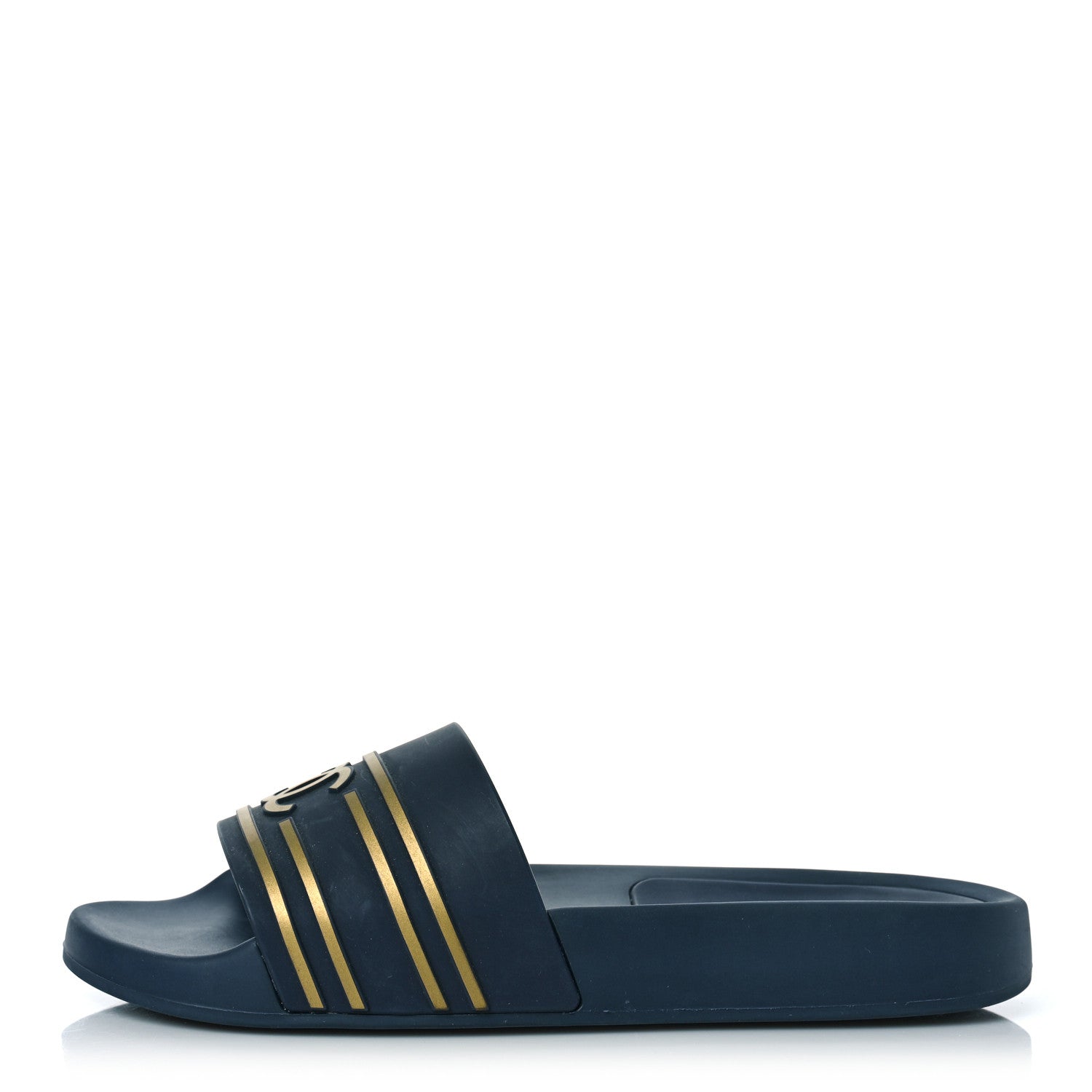 Chanel Rubber CC Flat Slide Sandals 36 Navy Gold 1 of 9