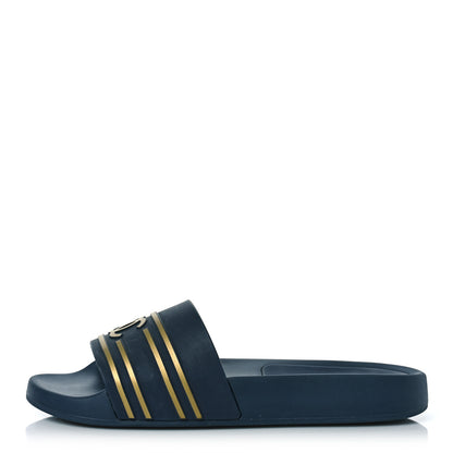 Chanel Rubber CC Flat Slide Sandals 36 Navy Gold 1 of 9