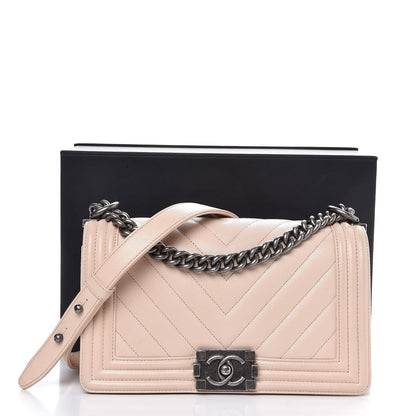 Chanel Caviar Chevron Quilted Medium Boy Flap Light Beige 8 of 8