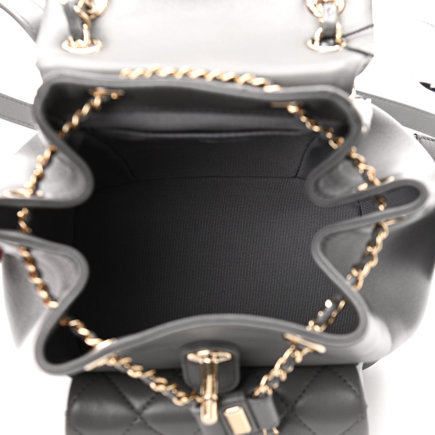 Lambskin Quilted Small Duma Drawstring Backpack Grey