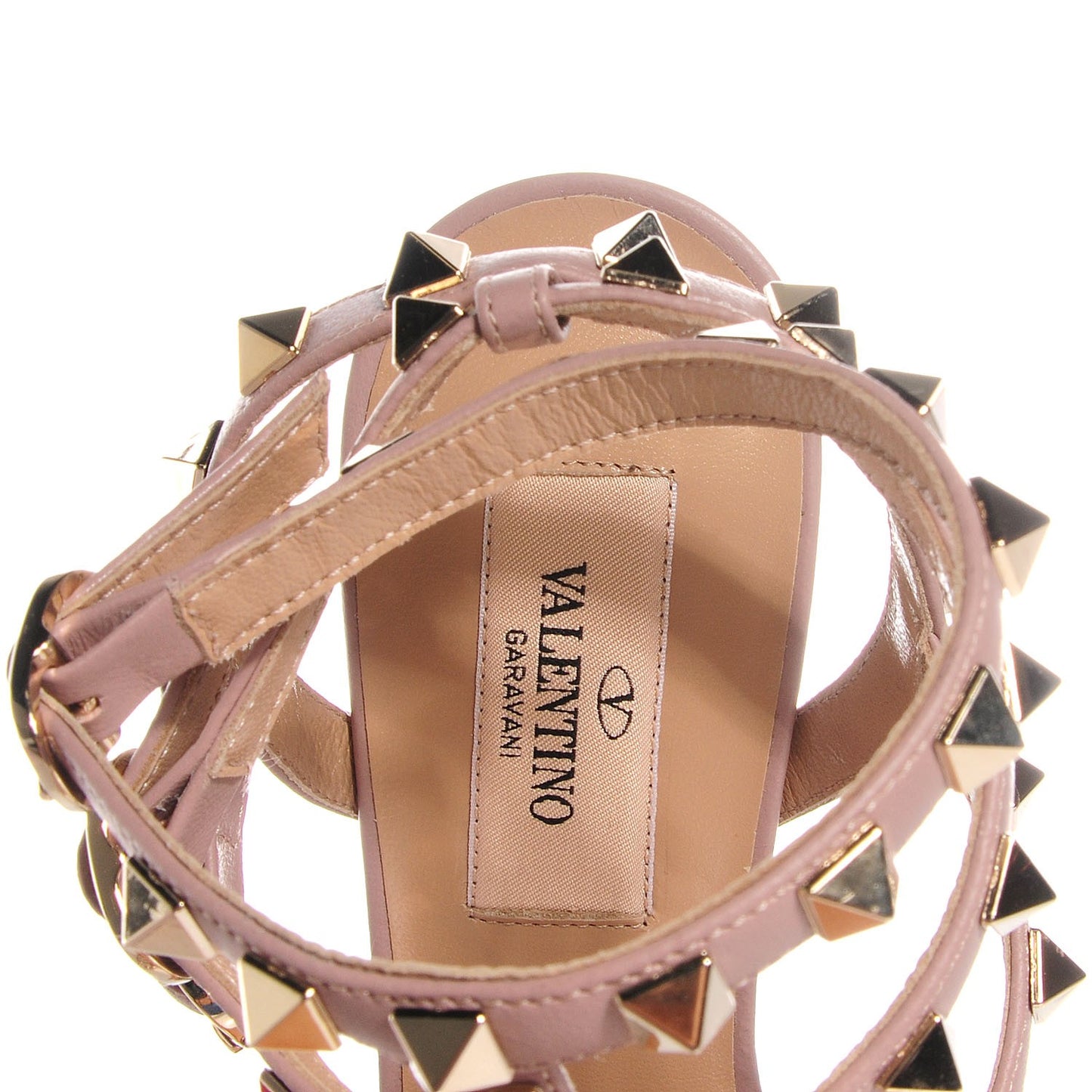 Nappa Rockstud Ankle Strap Low Heel Pumps 36 Poudre