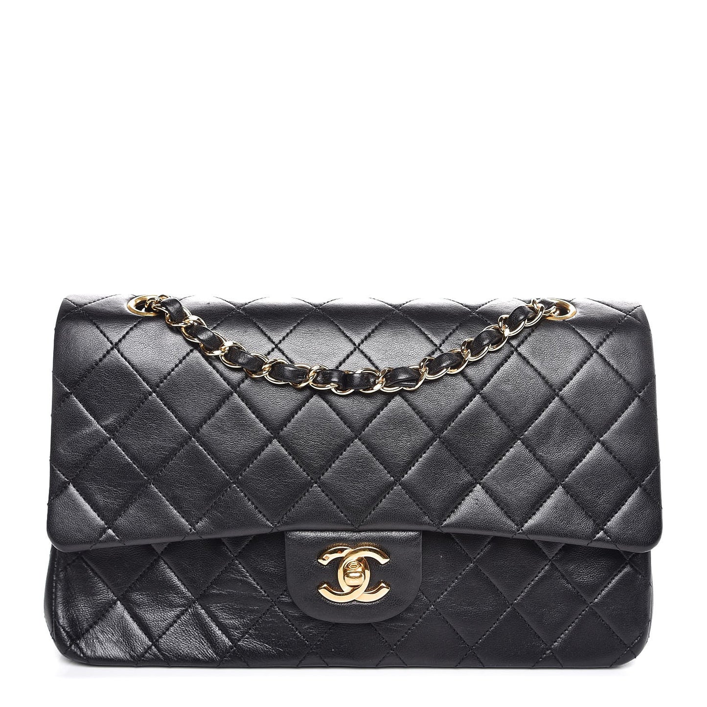 Lambskin Quilted Medium Double Flap Black