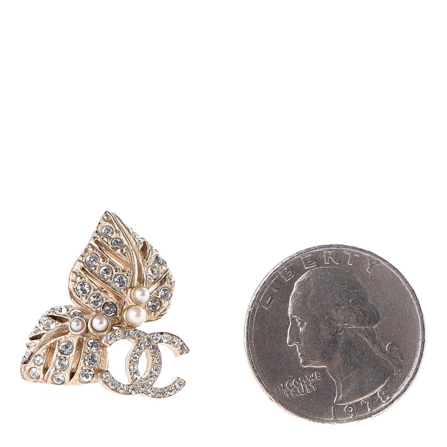 Crystal Pearl CC Leaf Earrings Gold
