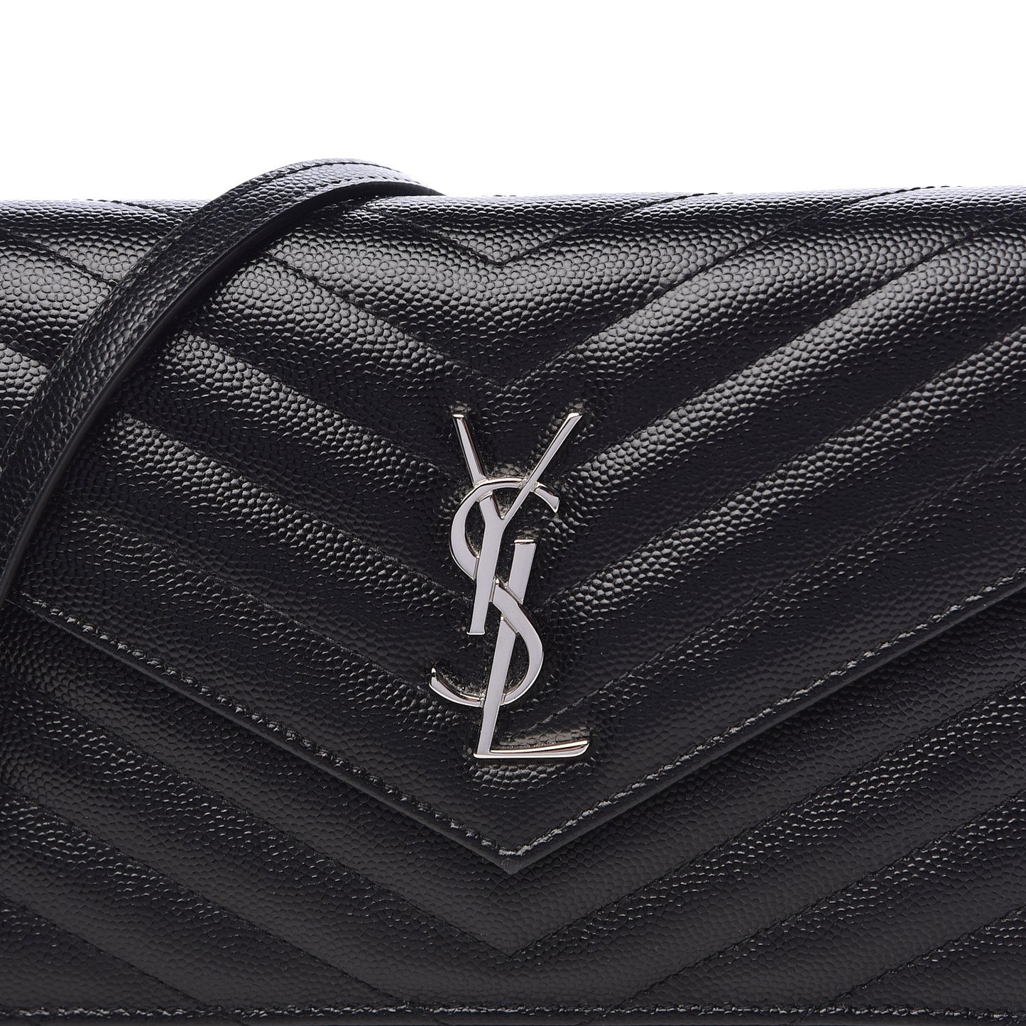 Grain De Poudre Matelasse Chevron Monogram Envelope Chain Wallet Black