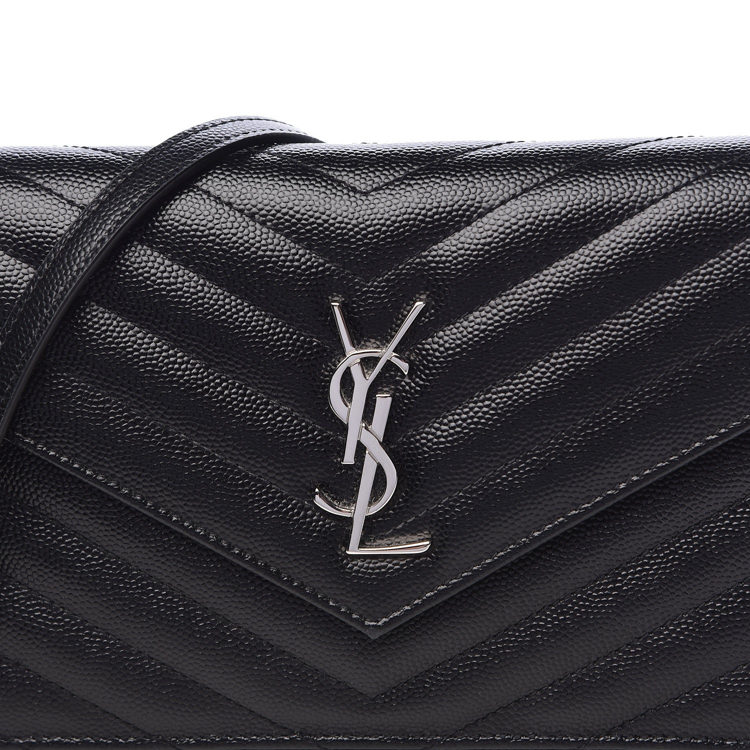 Saint Laurent Grain De Poudre Matelasse Chevron Monogram Envelope Chain Wallet Black 10 of 12