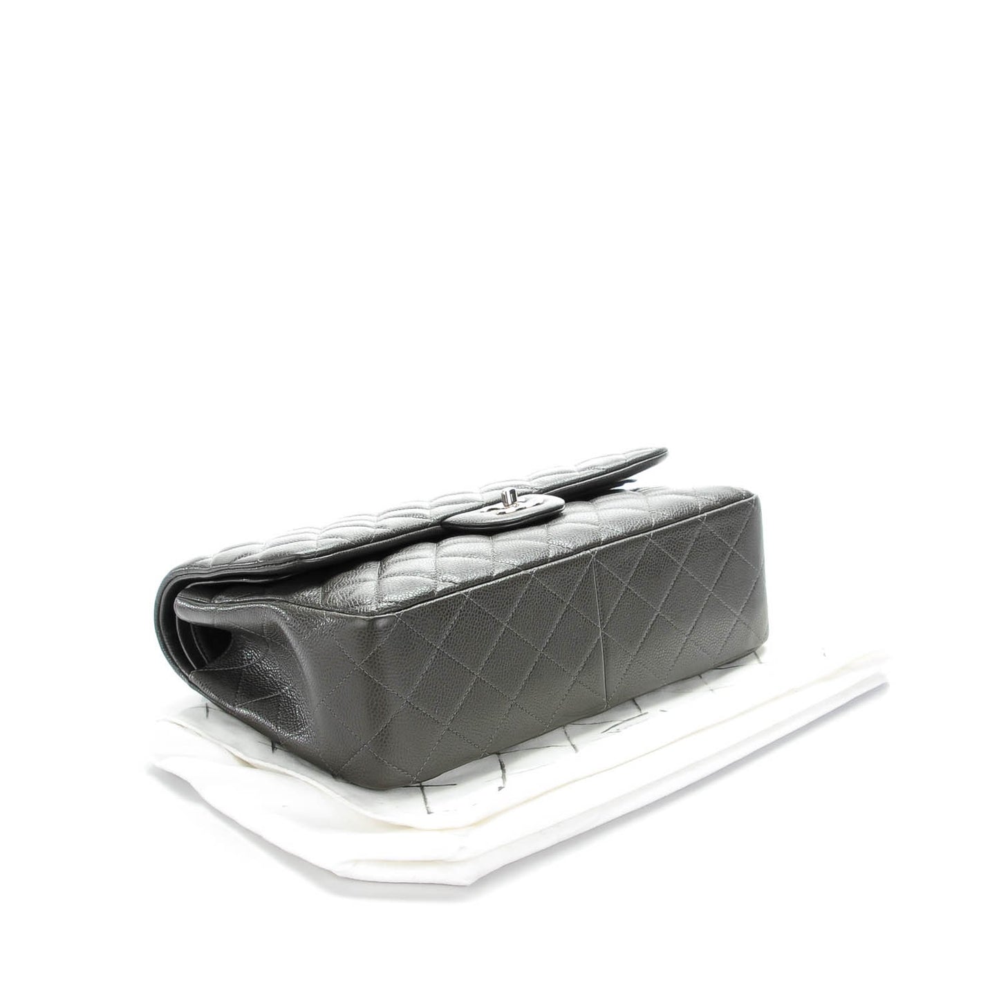 Caviar Quilted Jumbo Double Flap Dark Grey
