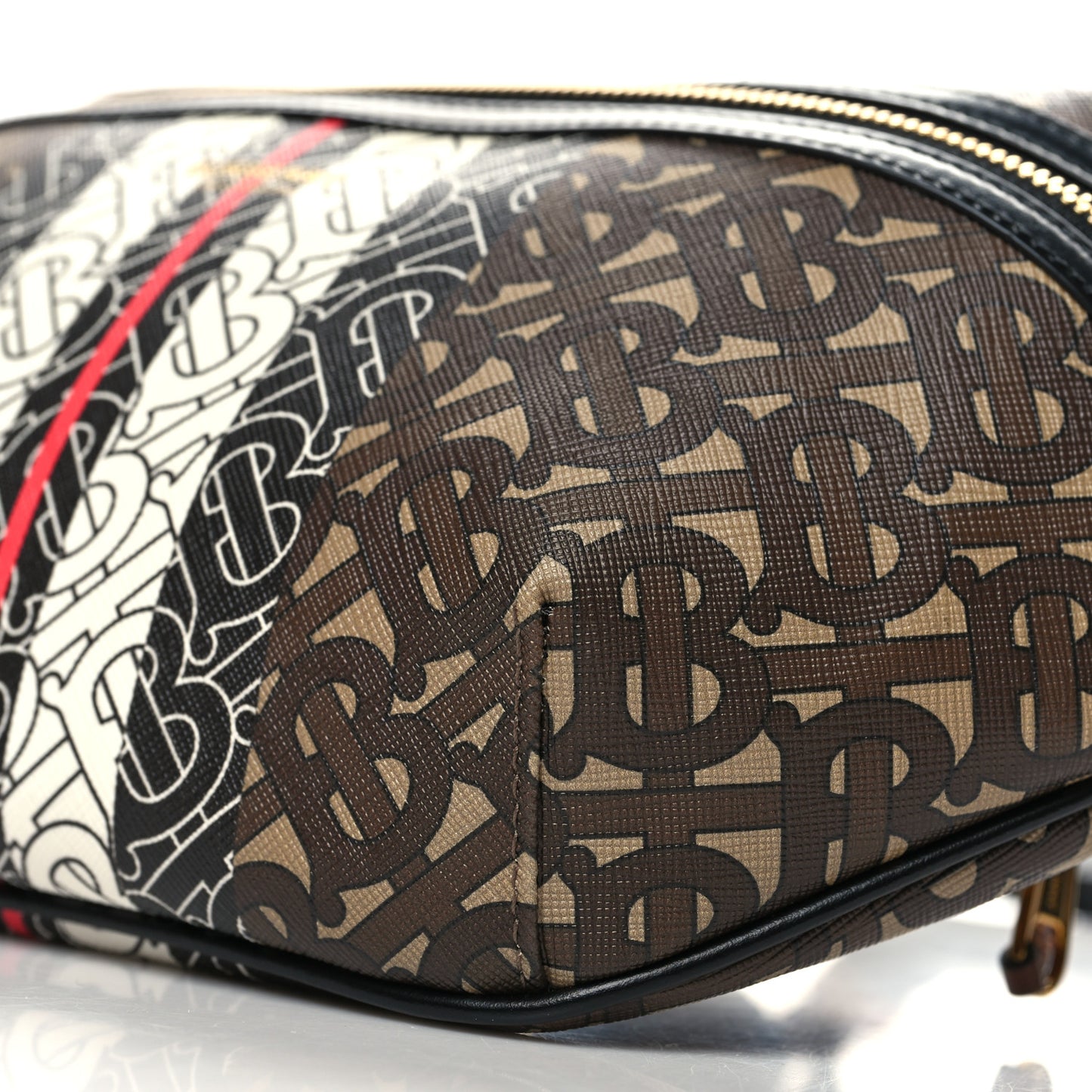 E-Canvas Monogram Stripe Medium Sonny Bum Bag Bridle Brown