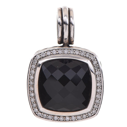 David Yurman Sterling Silver Diamond Onyx 14mm Albion Enhancer Pendant 1 of 4