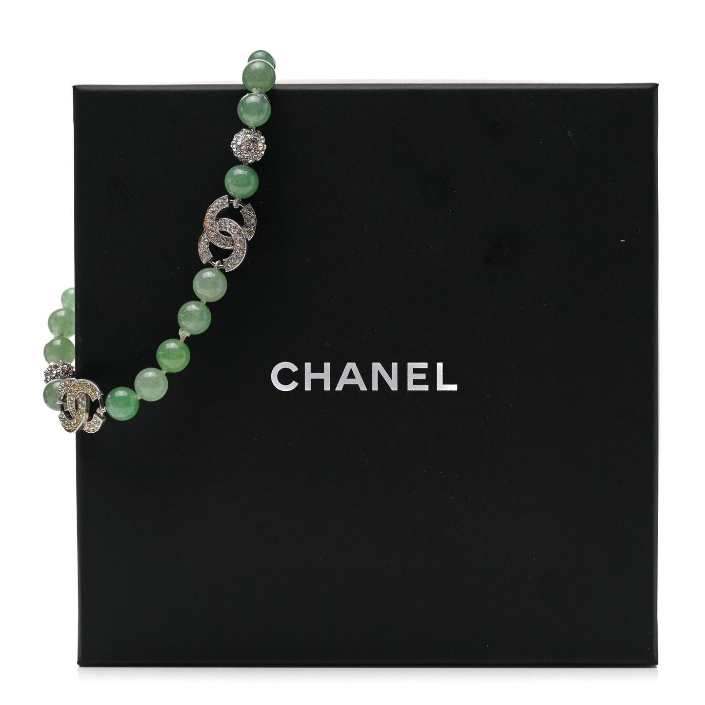 Bead Crystal CC Choker Necklace Green Silver