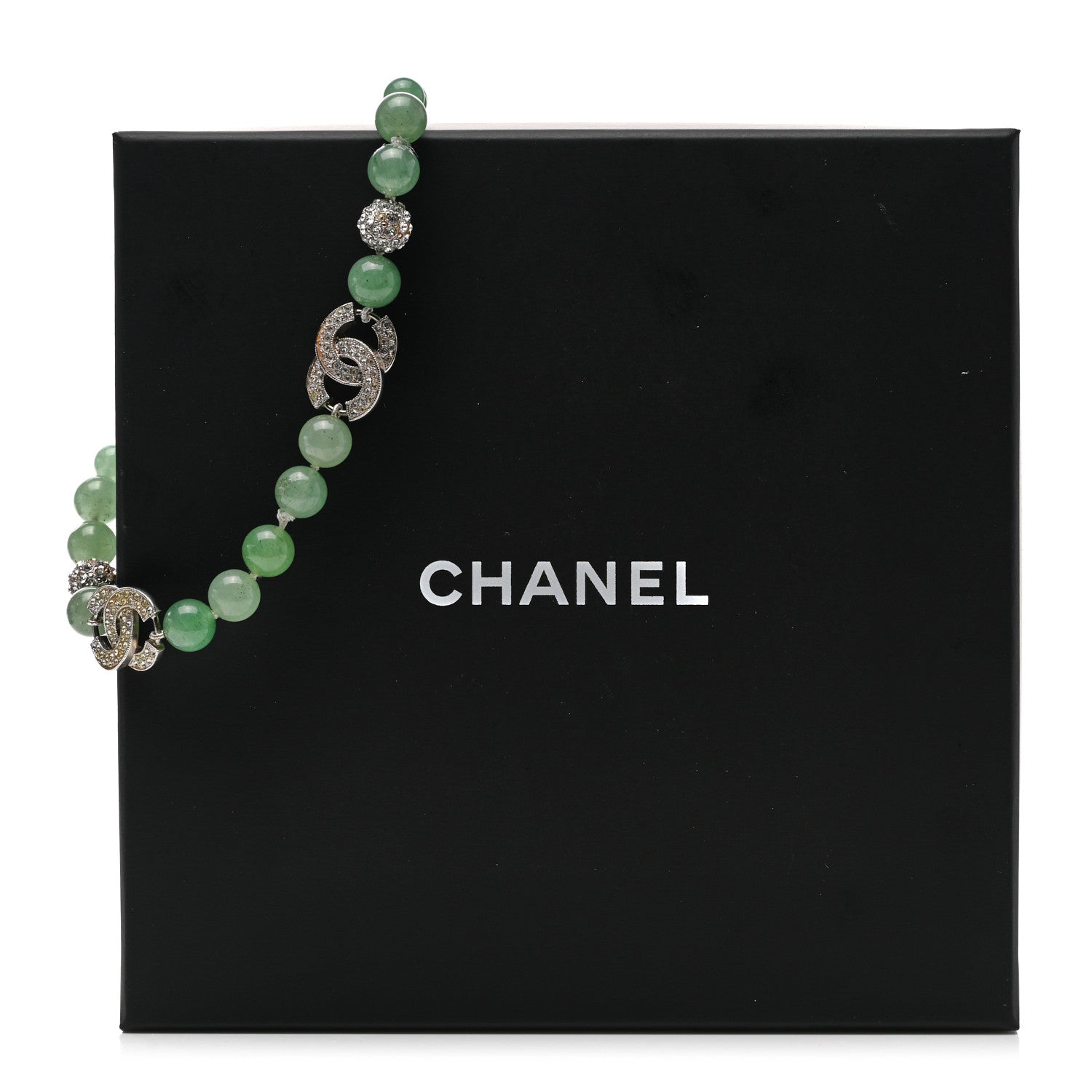 Chanel Bead Crystal CC Choker Necklace Green Silver 6 of 6