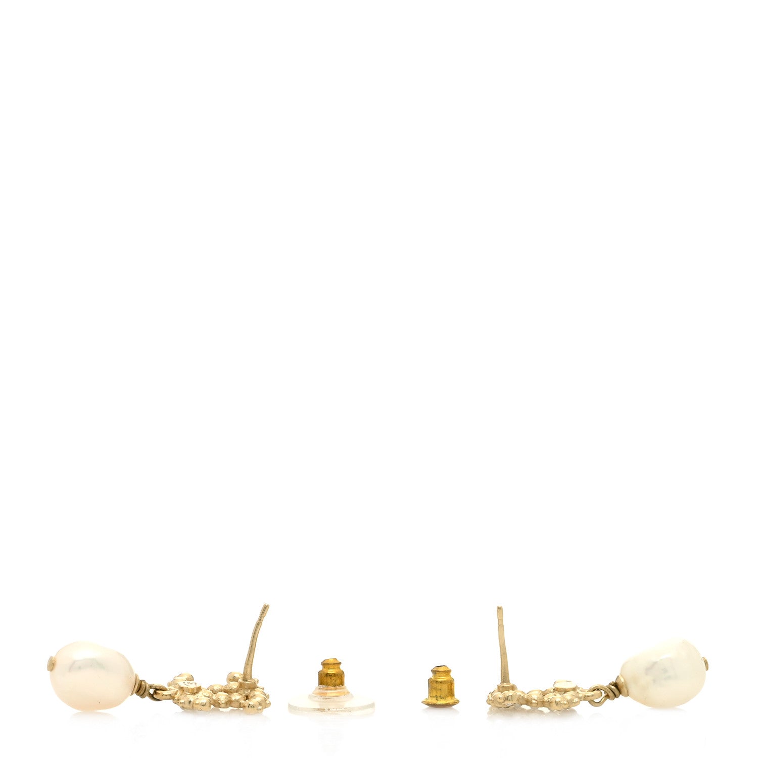 Chanel Pearl Crystal CC Drop Earrings Gold 2 of 3