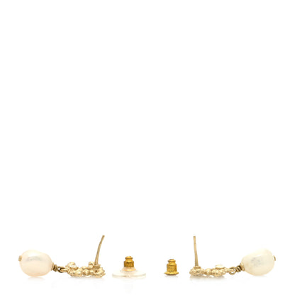 Chanel Pearl Crystal CC Drop Earrings Gold 2 of 3