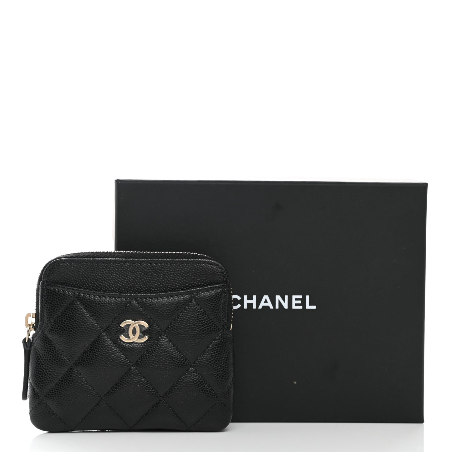 Caviar Quilted Zip Card Holder Wallet Black
