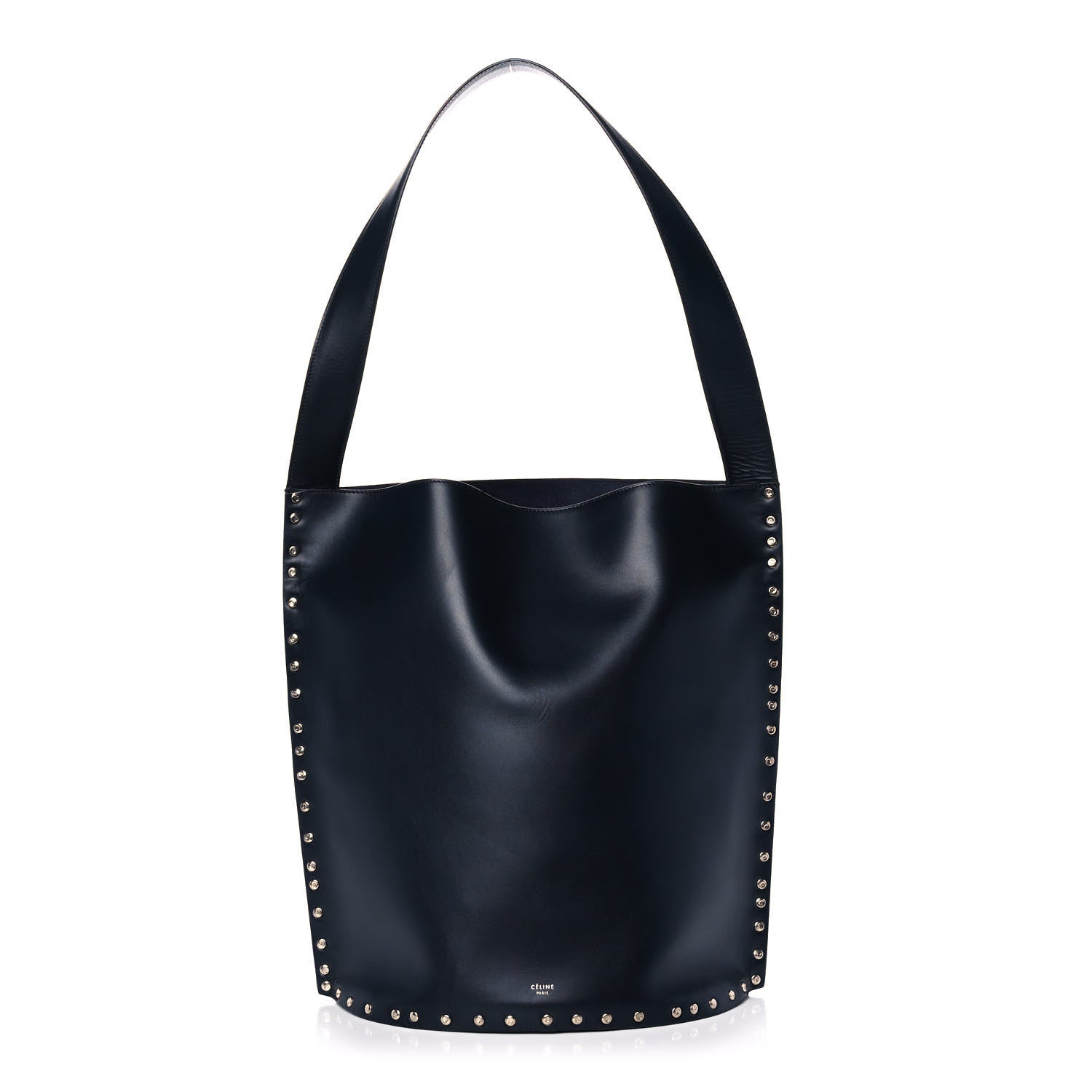 Celine Satinated Natural Calfskin Large Studs Bucket Shoulder Bag Dark Navy 1 of 8