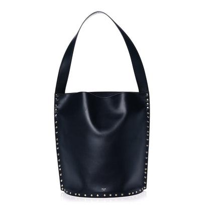 Celine Satinated Natural Calfskin Large Studs Bucket Shoulder Bag Dark Navy 1 of 8