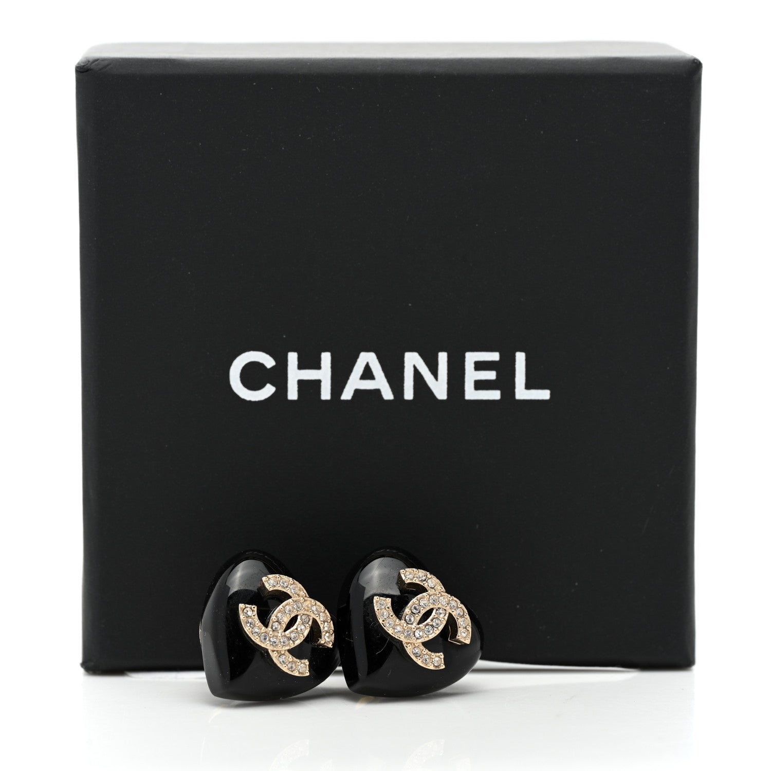 Chanel Resin Crystal CC Heart Earrings Black Gold 5 of 5