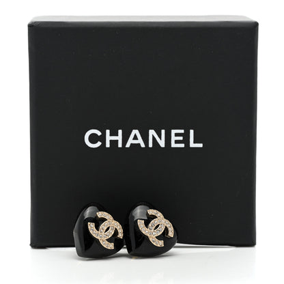 Chanel Resin Crystal CC Heart Earrings Black Gold 5 of 5