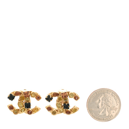 Chanel Crystal CC Clip On Earrings Gold Black Multicolor 2 of 5