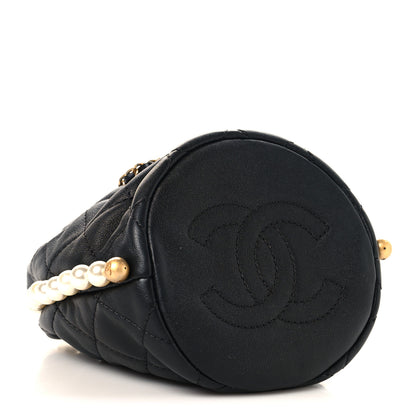 Chanel Calfskin Quilted Pearl Mini About Pearls Drawstring Bucket Bag Black 4 of 10
