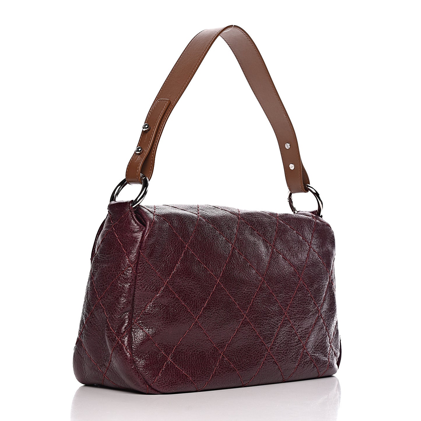 Glazed Calfskin Stitched On The Road Flap Plum