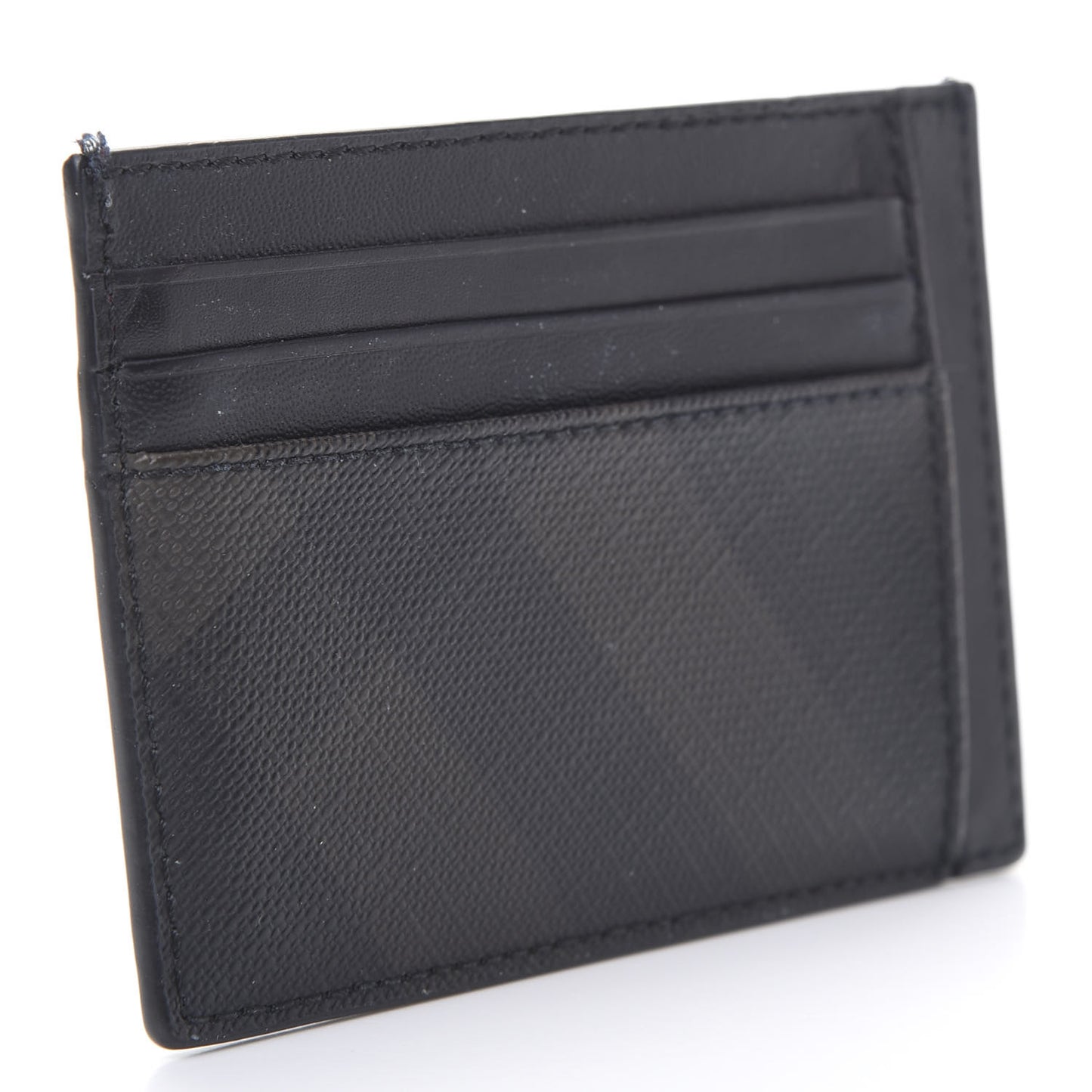 Grained Calfskin London Check Money Clip Card Case Navy Black