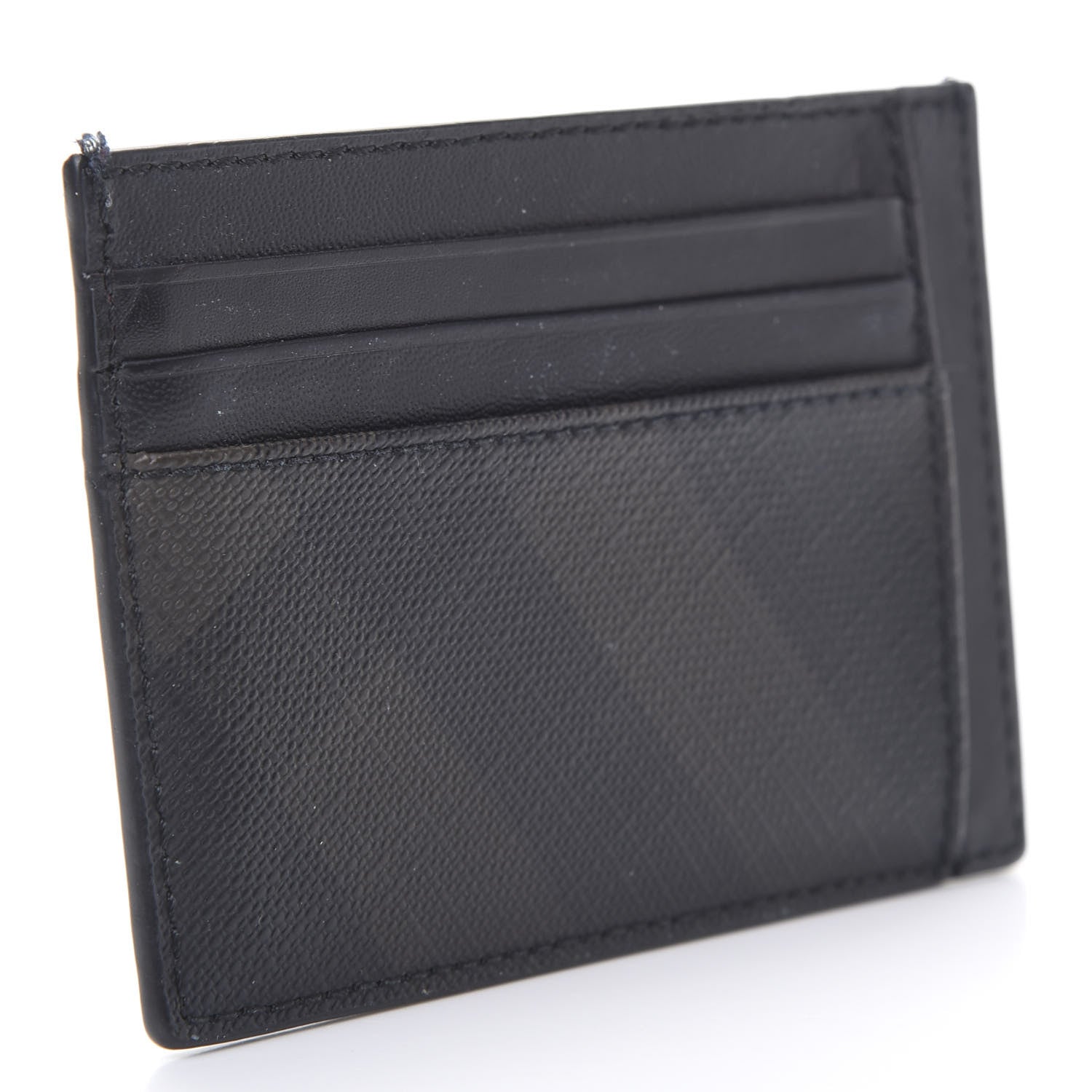 Burberry Grained Calfskin London Check Money Clip Card Case Navy Black 3 of 9