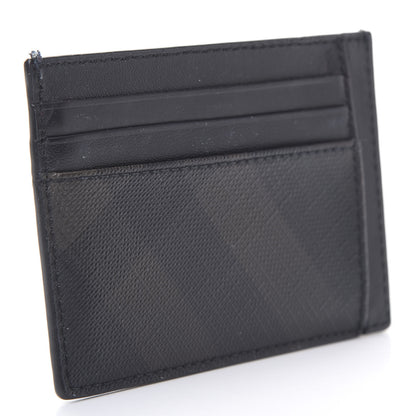 Burberry Grained Calfskin London Check Money Clip Card Case Navy Black 3 of 9