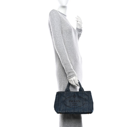 Prada Denim Small Logo Tote Bleu 2 of 10