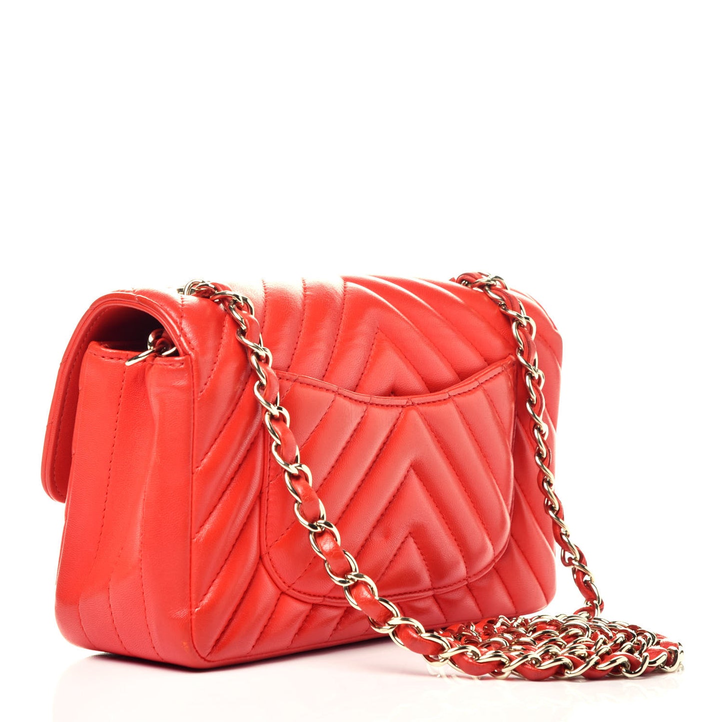Lambskin Chevron Quilted Mini Rectangular Flap Red